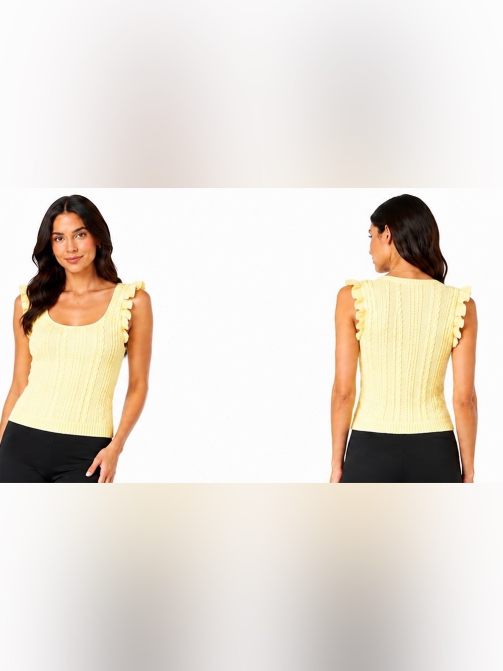 Zara Yellow Ruffled Cable-Knit Tank Top